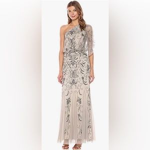 Adrianna Papell Women's One Shoulder Blousson Beaded Gown